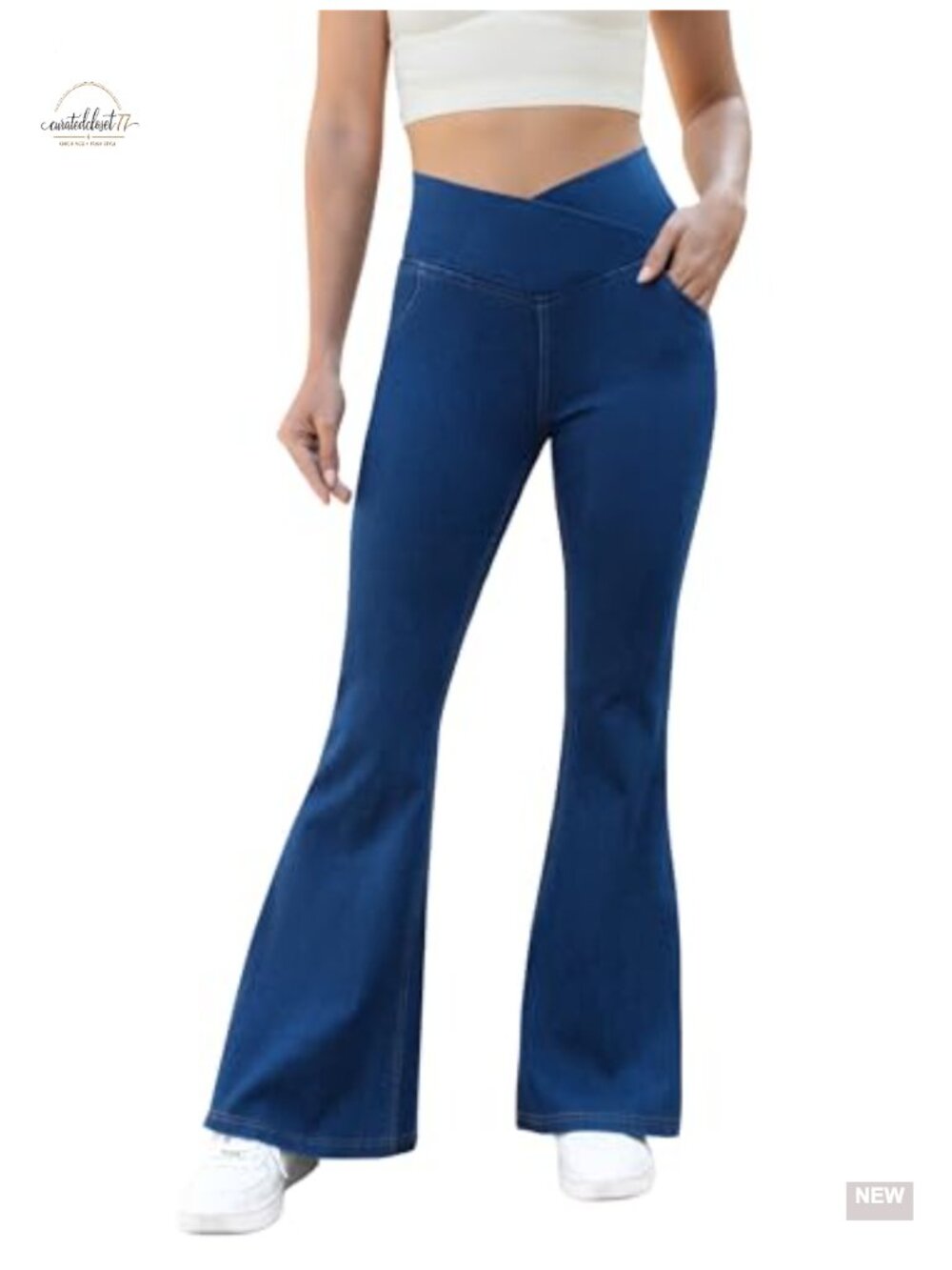 Women's Bell Bottom Jeans Crossover High Rise Stretchy Flare Jeggings
